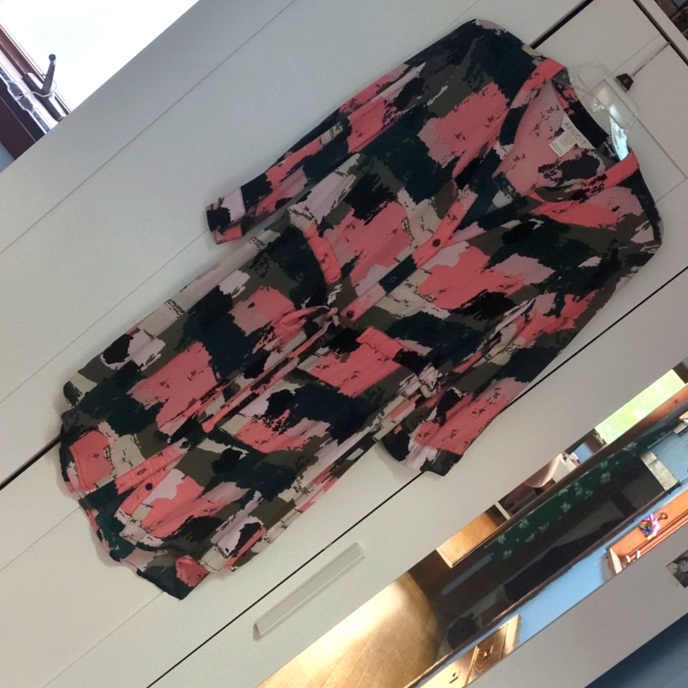 Apricot size 10 drawstring waist dress in greens, pink, and black!